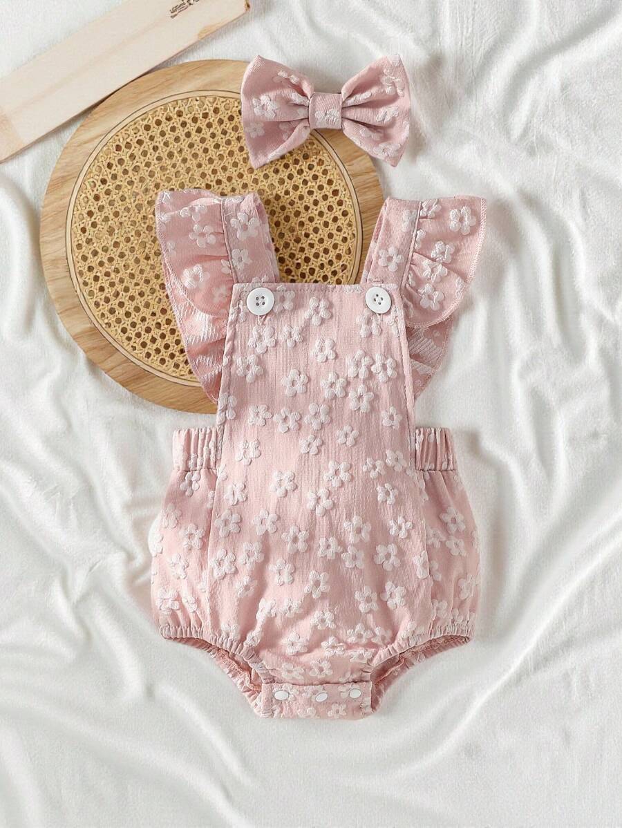 SHEIN Vintaside Kids Baby Girl's Flower Bodysuit For Early Autumn Is Sweet And Cute