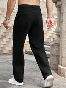 Manfinity Homme Men's Casual Face Print Straight-Leg Denim Jeans - Black - View 2