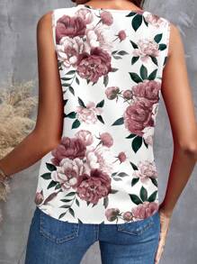 SHEIN Clasi Blusa Feminina com Colarinho Ruge e Padrão Floral Casual, Adequada para o Verão