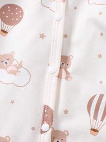 2 件套新生儿柔软印花云朵和熊长袖连脚连体衣睡衣，适合夏季家居服 - 彩色 - 查看 6