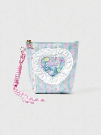 Kawaii حقيبة مكياج محمولة ذات سعة كبيرة، ذات شكل متصاعد، بنمط مُخطط وطباعة مخلوقات بحرية، 1480203