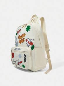 LOONEY TUNES X SHEIN 3pcs Women Casual Commuter Cartoon Rabbit Slogan Print Bag Set - Beige - View 4