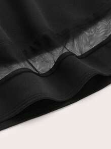Ellevyn Wide Band Waist Mesh Insert Flare Skirt