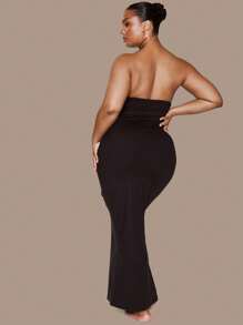 MUSERA Plus Size Fitted Strapless Maxi Dress Everyday Casual Spring Summer Vacation Holiday Essentials - Black - View 2