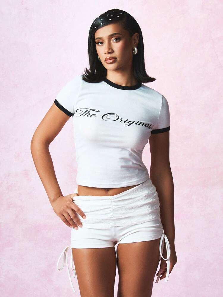 Plus Size Original Text Baby Ringer Statement T-Shirt