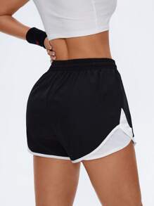 Easithlete Women's Contrast Color Drawstring Waist Pocket Loose Sports Shorts Women Athletic Shorts Workout Shorts Gym Shorts Women Sport Shorts Women Running Shorts Women - Black and White - View 2