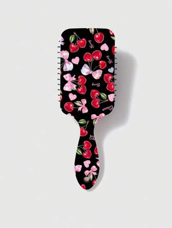 Kawaii 997788 Strawberry Pattern Hair Massage Comb, Black, Designed For Women