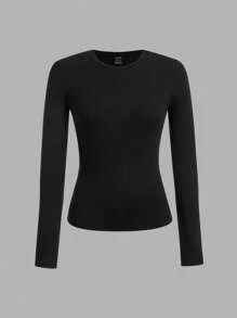 SHEIN EZwear 3pcs/Set Women Crew Neck Long Sleeve Solid Color Slim Fit Long T-Shirt Suit, Suitable For Spring, Autumn And Winter Autumn And Winter