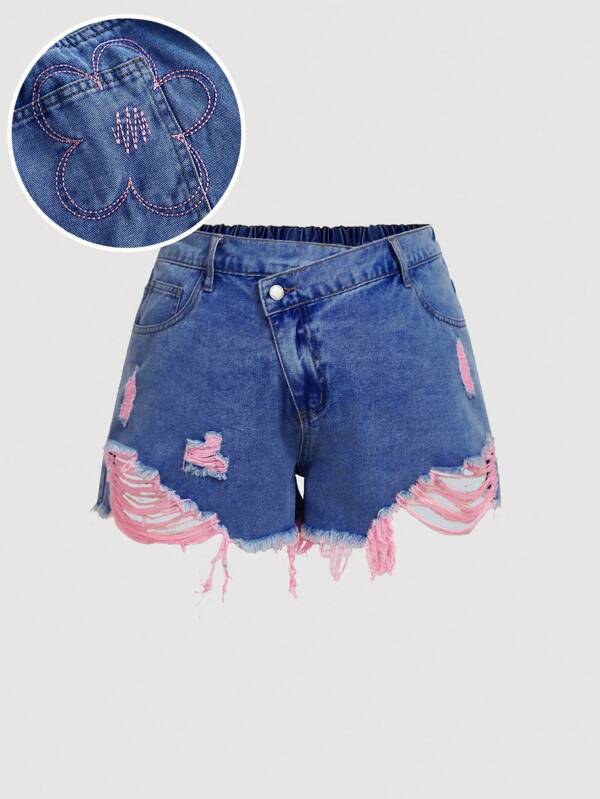 SHEIN MOD Plus Size Blue Casual Fitting Denim Shorts