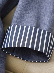 Franclia 时尚百搭 V 领条纹单扣修身夹克，休闲办公/通勤装，新款春秋海军蓝 3/4 袖女士西装外套 - 藍色 - 查看 5