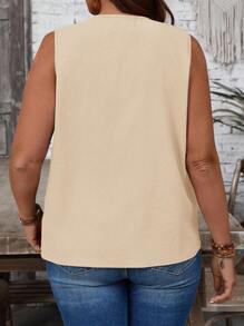 Rosumi Áo cánh không tay cổ chữ V màu trơn thiết kế đơn giản cho nữ cỡ lớn - Màu be - Xem 10