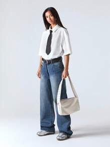 LYSMO Jeans amplios y sueltos de ajuste relajado con bolsillos para mujer - Azul - Ver 4