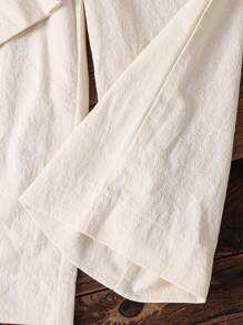 2pcs/Set Young Girl Woven Solid Color Jacquard Ruffle Hem Blouse And Loose Casual Pants