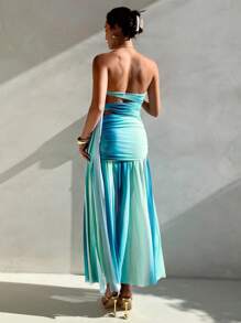 Aloruh Vestido largo con tirantes de espagueti, hebilla metálica y abertura lateral sexy en estilo tie-dye verde para mujer. Vestidos de verano, atuendos para luna de miel, vestidos para invitadas de boda, atuendos para vacaciones en la isla, vestidos de sol, vestidos elegantes para fiestas, vestidos de cumpleaños para mujer.