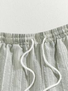Manfinity VCAY Quần short nam dáng rộng, in họa tiết sọc dệt, có dây rút, eo có túi, quần short đến đầu gối, quần short đi nghỉ, quà tặng cho chồng, bạn trai - Nhiều màu - Xem 4