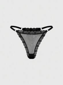 ROMWE 5pcs/Set Gothic Butterfly Cross Accessories & Lace Thong Panties Combo - Black - View 3