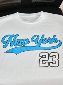 Tween BoyCasual Sports Jersey Printed T-Shirt Set, Suitable For Leisure & Sport Wear, School, Campus, College
