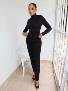 Melissa Matos HIGH NECK FORM FITTED TEE - Black - View 1