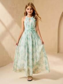 优雅奢华浅绿色少女长裙，适合派对、宴会、晚会、节日、婚礼、花童、独奏会和生日礼物 - 綠色 - 查看 5