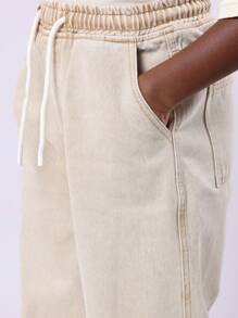 SUMWON Wide Leg Pull On Utility Jeans Relaxed Fit Everyday Casual Pants Classic Youth Bottoms Street Style Spring Fall Fashion Comfortable Denim Winter - Khaki - View 7