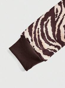 ROMWE J-Fashion Vintage Style Rhinestone Embellished Zebra Furry Patchwork Hooded Sweatshirt Sweatshirt For Women - Brown - View 4