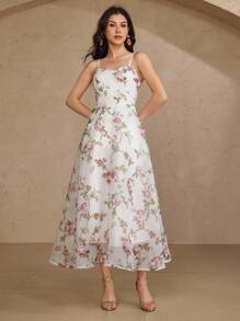 DAZY Women's Elegant Floral Off Shoulder Ruffle Sleeve Mid-Length Dress, Summer,Formal Women Dresses - Pink - View 5