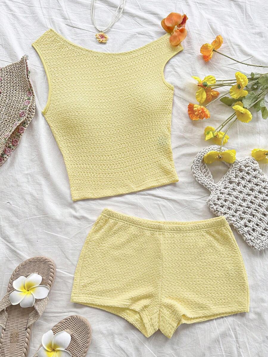 Soleia 波西米亚风、波西米亚风、浪漫花卉、度假、花卉女士两件套服装夏季两件套罗纹两件套奶油黄两件套针织两件套钩针短款套装两件套短款露肩圣诞节开学上衣返校服装女士返校秋季服装哥特女装俱乐部服装女士性感万圣节服装俱乐部连衣裙外出服装演唱会服装乡村演唱会服装 - 黃色 - 查看 1