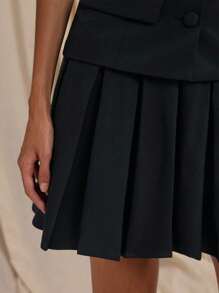 SHEIN BAE 女士优雅纯色露肩西装外套和褶皱 A 字裙套装