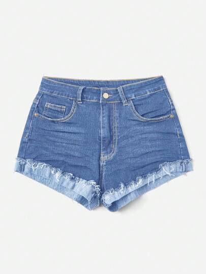 Grunge Punk Pantalones cortos vaqueros ajustados y casuales de mujer con dobladillo deshilachado y elásticos