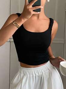 Livesso Top corto sin espalda de unicolor casual de verano para mujer, top sexy para mujer