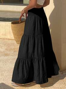 DAZY 女士轻薄夏季度假纯色纹理荷叶边下摆半身裙