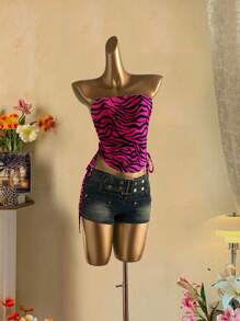 Attitoon 女士褶饰豹纹吊带背心，无袖 - 彩色 - 查看 6