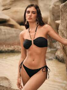 Anewsta Damen Sommer Urlaub Strand Ketten Detail Neckholder Bikini Set