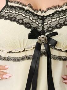 ROMWE EDITION Áo yếm ren tương phản mùa hè cỡ lớn cho nữ thời trang - Màu be - Xem 2