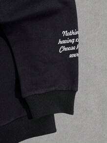 EURMUSE Men Cottonline Letter Printed Crew Neck Regular Sweatshirt - Black - View 5