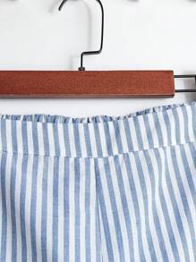 EMERY ROSE Plus Size Women's Summer Cotton Linen Casual, Commute & Daily Outgoing Elastic Waist Round Hemline Slit Design Chinese Knot Decor Button Shorts - Multicolor - View 3