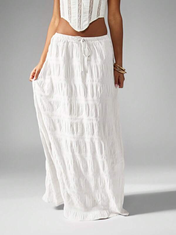 MISSGUIDED Crinkle Texture Maxi Skirt Bohemian Festival Drawstring Beachwear Resort Wear Flowy Gathered Elastic Waist Summer Spring Ankle Length Holiday Vacationwear