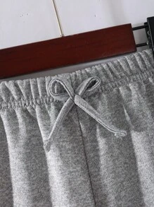 Girls' Casual Sports Elastic Waist Long Loose Straight Pants With 3D Bow Embroidered Hem, Gray, Autumn Fall Winter - Grey - View 5