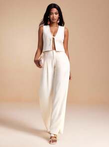 MIRENZI Women Summer Commute Casual Woven White Straight Leg Pants, White Women, Old Money Style