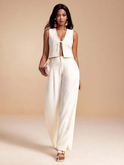 MIRENZI Pantalones rectos de verano de estilo casual y de commute tejidos en blanco para mujeres, estilo "Old Money"