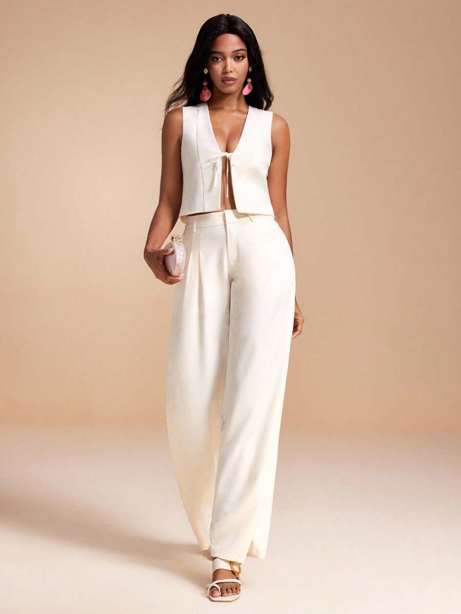 MIRENZI Women Summer Commute Casual Woven White Straight Leg Pants, White Women, Old Money Style