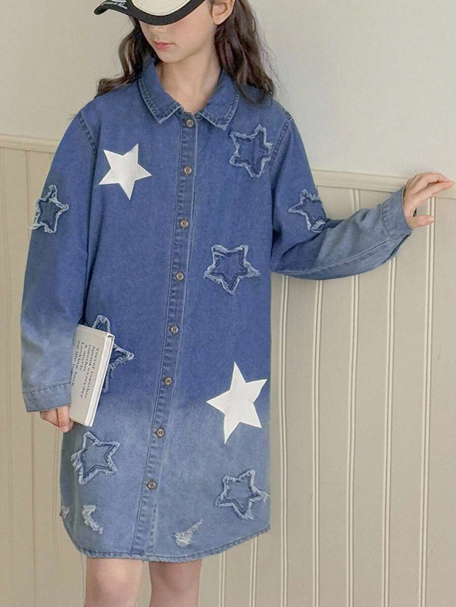 Denim Look Tweens Girls Casual Daily Urban Street Ripped Cute Star ...