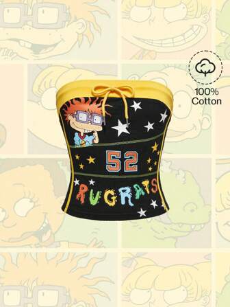 Nick 90's X ROMWE Top tubo ajustado con número de fútbol y patrón de dibujos animados, estilo Y2K