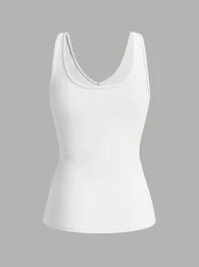 Slaydiva 4pcs V-Neck Rib Knit Camisole Vest For Women, Suitable For Summer Back To School