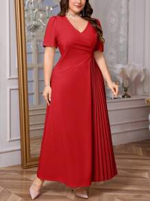 Firerie Đầm tay ngắn thanh lịch, rộng rãi, co giãn, cỡ lớn dành cho nữ, thích hợp cho hẹn hò, tiệc tùng, mùa xuân/hè - Đỏ - Xem 7