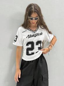 Streecool Kids Streecool Kids 2-Piece Youth Girls Casual V-Neck Short-Sleeved T-Shirt And Pants Set, Simple And Fashionable Style, Suitable For Summer