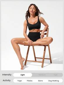 GLOWMODE FeatherFit™-Sculpt Push-Up Power Play Compressive Built-In Mesh Straps Removable Cups V-Back Demi Sports Bra Medium Impact Running Jogging Workout Gym Training Active Fall Winter - Black - View 7