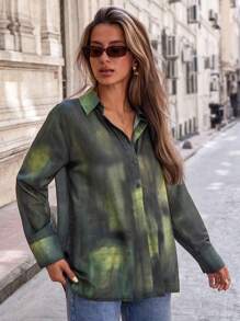 EURMUSE Degrade Color, Ong Sleeve Regular Shirt - Green - View 3