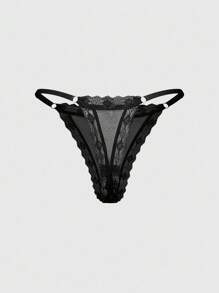ROMWE 5pcs/Set Gothic Butterfly Cross Accessories & Lace Thong Panties Combo - Black - View 4