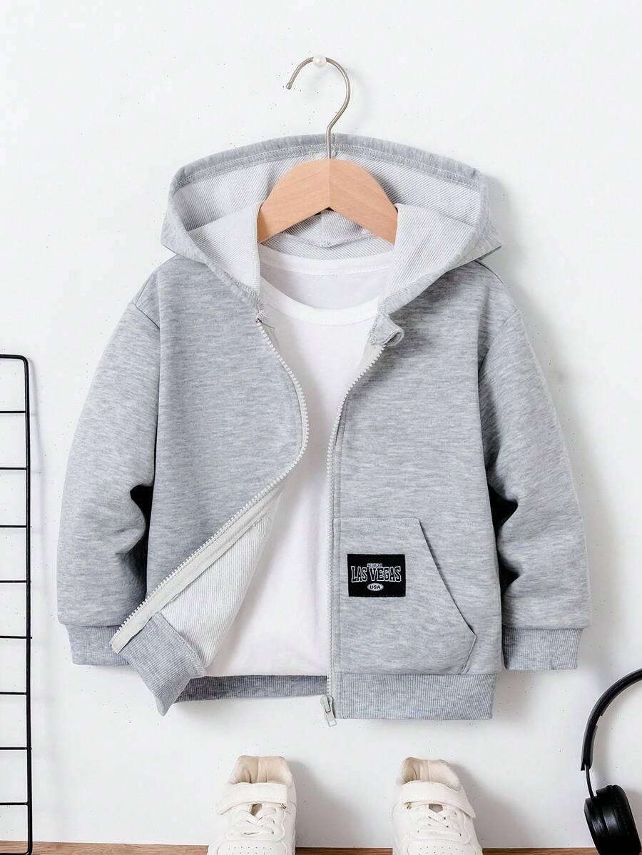 Genkimix Kids Jacke mit Reißverschluss, Kapuze, Applikationen und Pattentaschen für kleine Jungen, Langarm